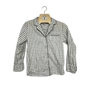 Petite Plume Women's‎ Cotton Pajama Set Gray White Plaid Button Front